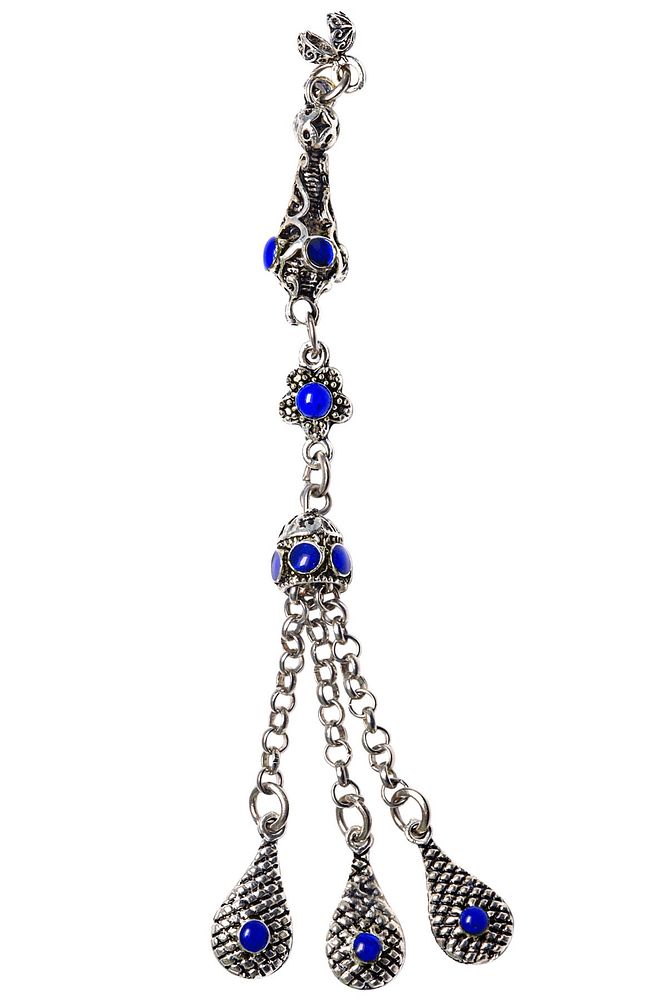 Kararmaz Mavi Mineli Düşük Ayar Gümüş Halep Tesbih Püskülü