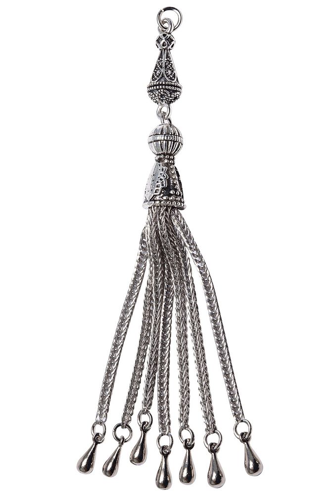 Kararmaz 7'li Düşük Ayar Gümüş Çoklu Sallamalı Tesbih Püskülü