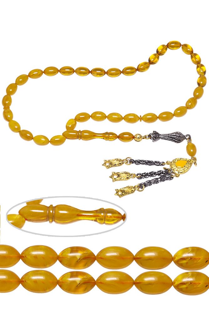 Sertifikalı Gerçek Sarı Renkli Sıkma Kehribar Tesbih