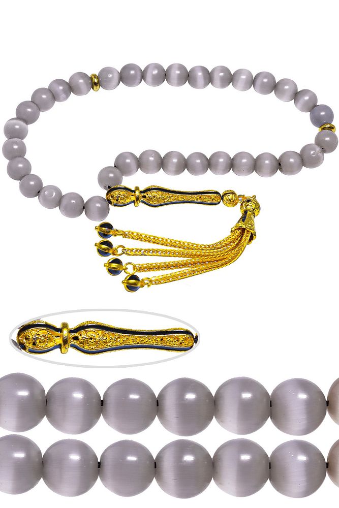 Sertifikalı Telkari Püsküllü Doğal Kalsedon Taşı Tesbih