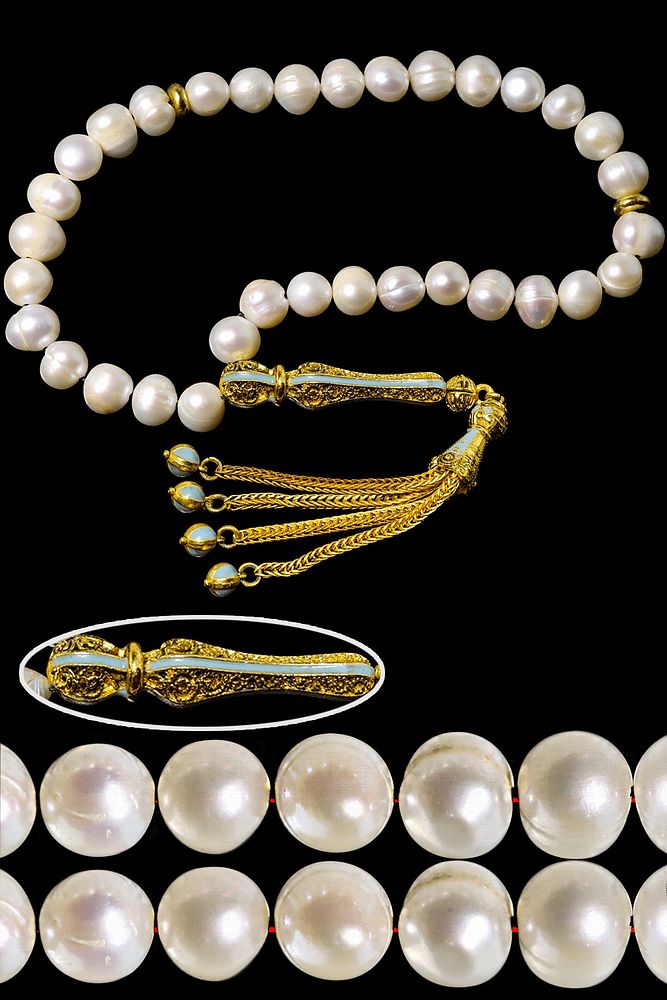 Sertifikalı Mineli Telkari Püskül Doğal Istiridye Inci Tesbih