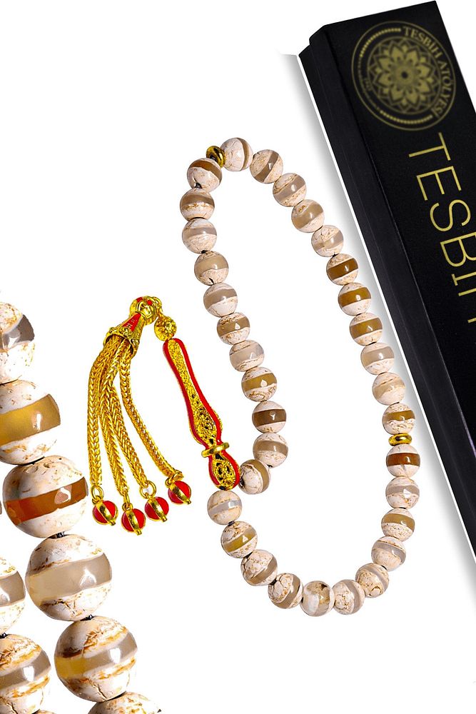 Sertifikalı Telkari Püskül Doğal Tibet Akik Taşı Tesbih