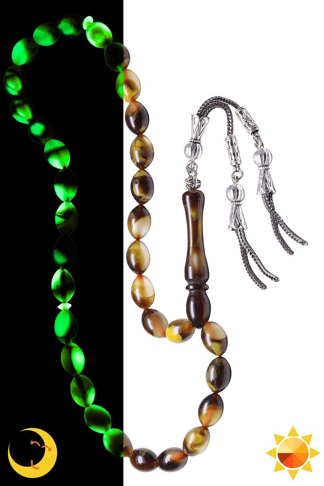 Kararmaz Püsküllü Beyzi Kesim Kahverengi Fosforlu Kedigözü Tesbih