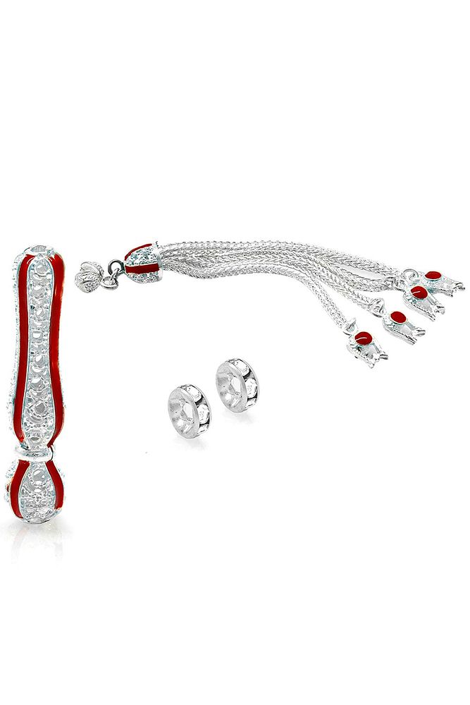 Beyaz Altın Kaplama Kan Kırmızı Mineli Telkari Imame Püskül Set