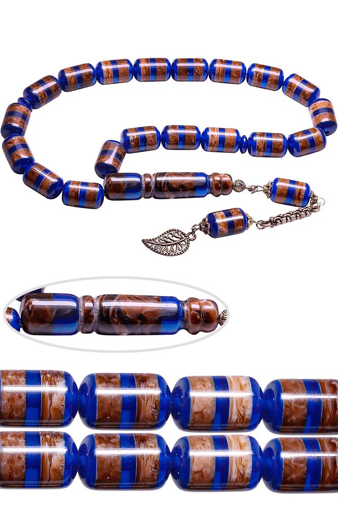 Sertifikalı Efe Maskot Sürmeli Mavi Kahverengi Hareli Toz Kehribar Tesbih