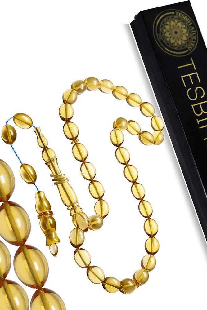 Sistemli Beyzi Kesim Bal Sarısı Renkli Halkalı Şeffaf Ateş Kehribar Tesbih