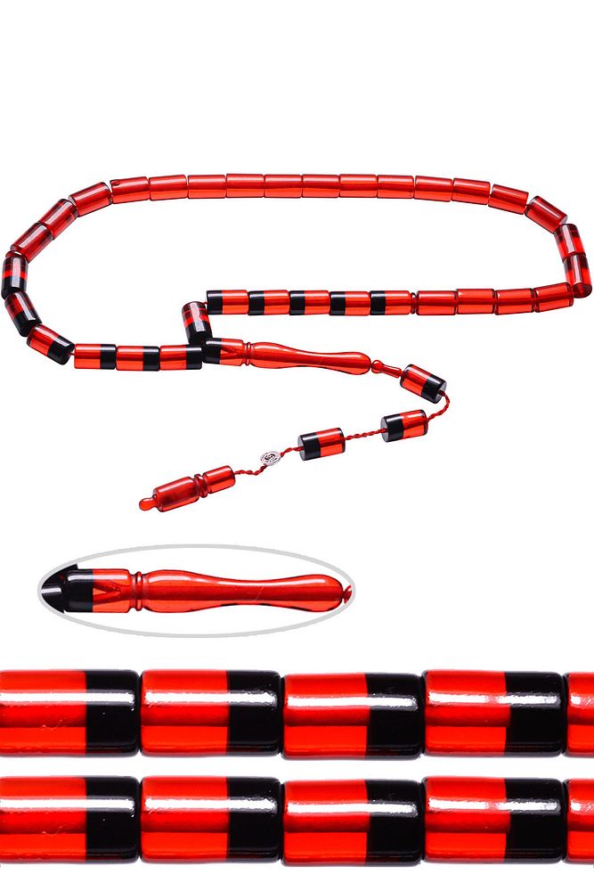 Sertifikalı Kırmızı Siyah Ateş Kehribar Tesbih