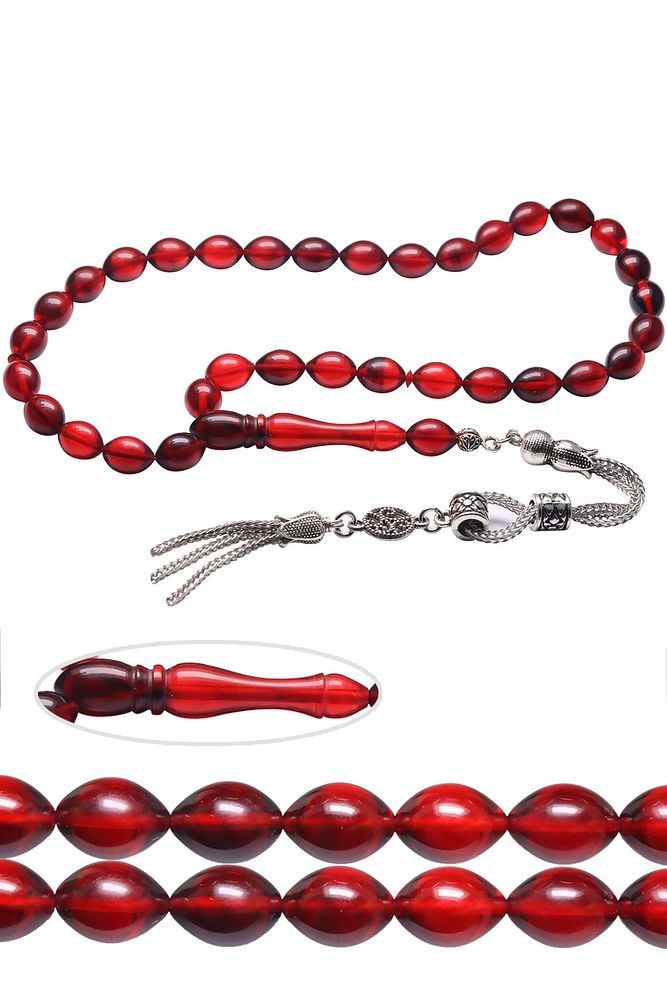 Kırmızı Siyah Renkli Ateş Kehribar Tesbih