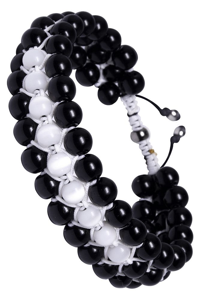 Üçlü Beyaz Makrome Parlak Oniks Ve Sedef Bileklik