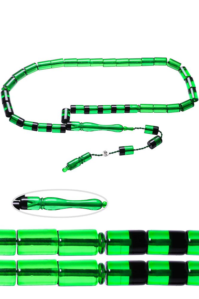 Sertifikalı Imzalı Açık Yeşil Siyah Ateş Kehribar Tesbih