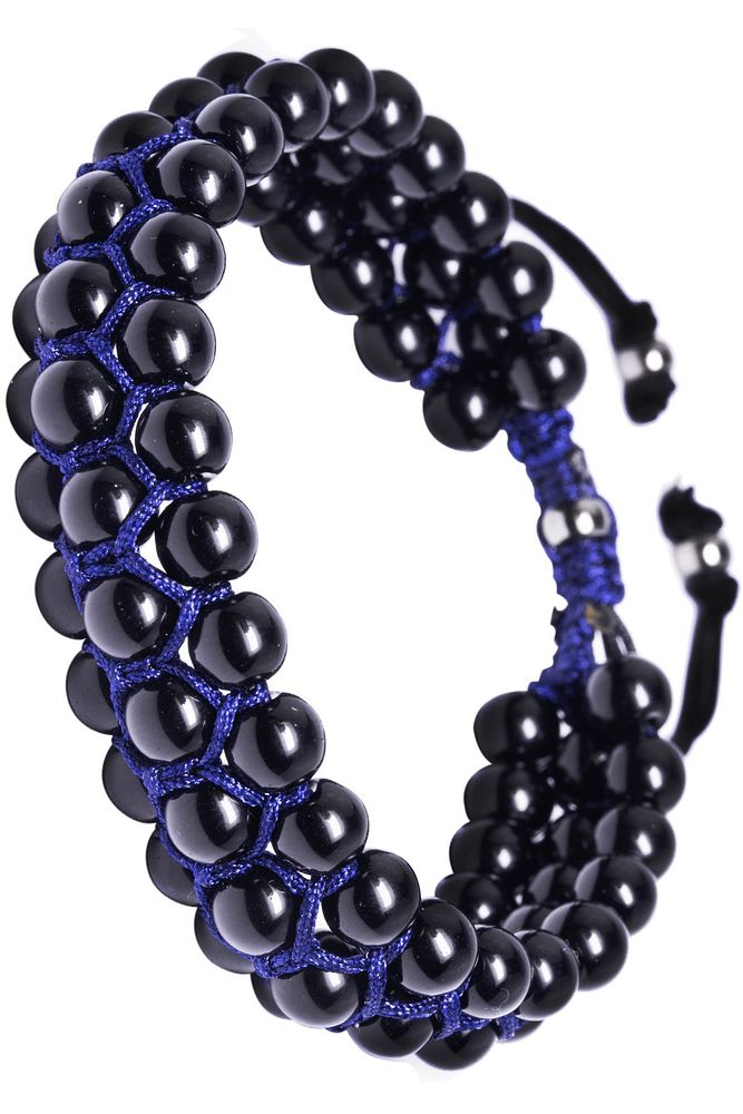 Üçlü Mavi Makrome Parlak Oniks Bileklik