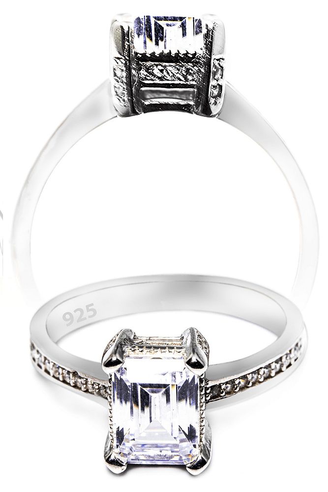 Swarowski Taşlı Tırnaklı Tektaş Gümüş Yüzük