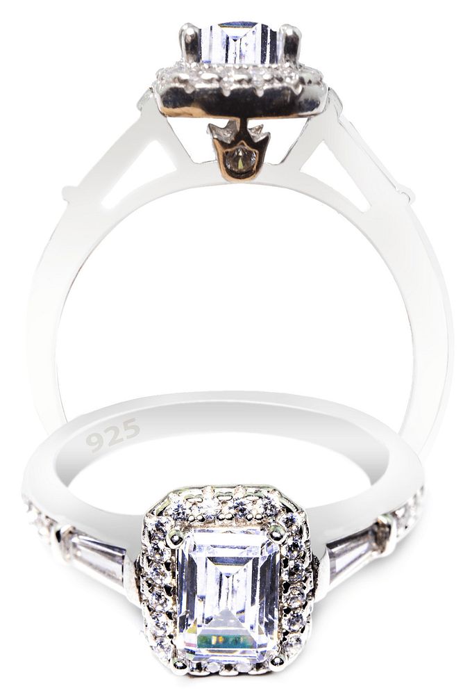 Klasik Baget Swarowski Taşlı Tektaş Gümüş Yüzük