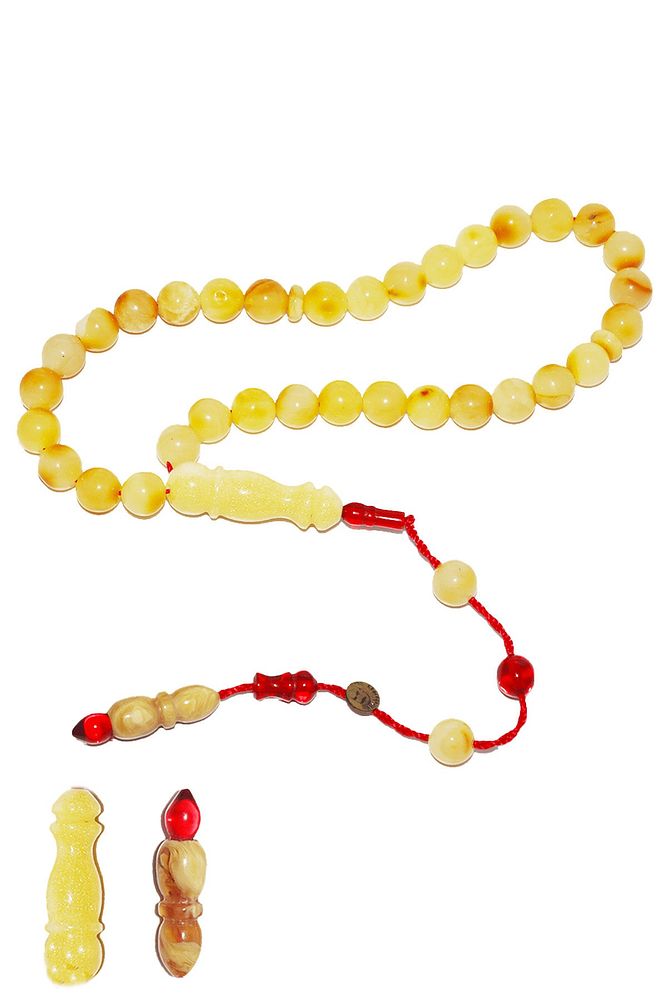 Sertiifkalı Sistemli Mat Kızarmış Doğal Damla Kehribar Tesbih