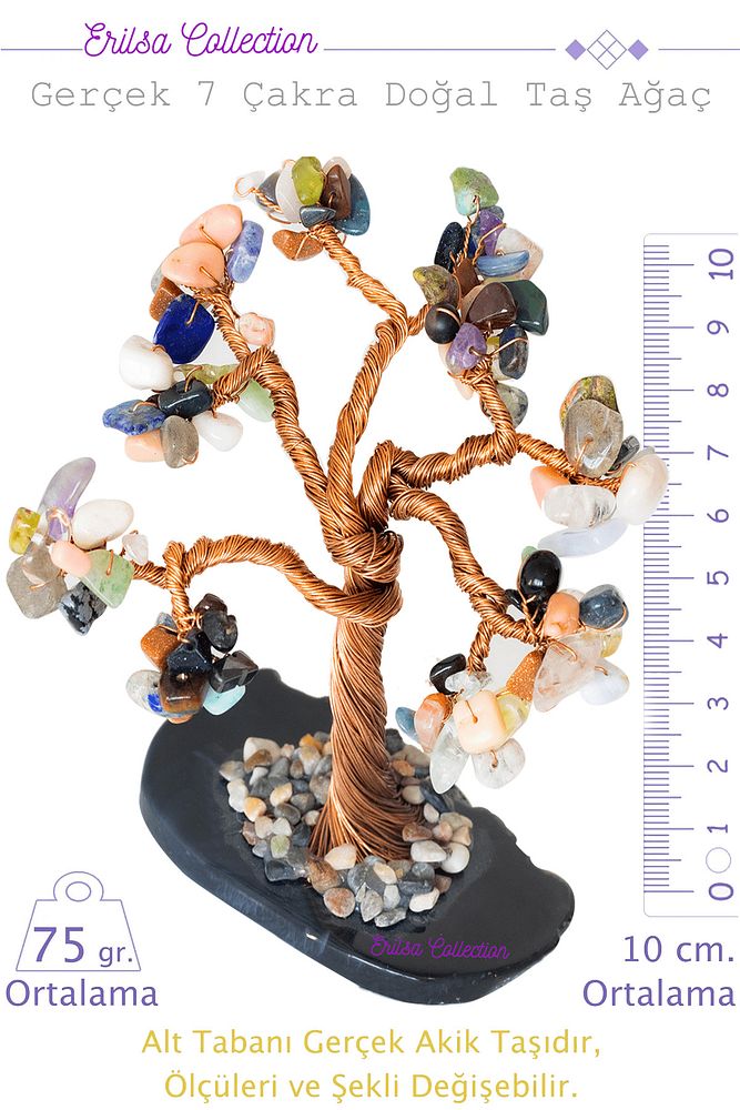 Sertifikalı 7 Çakra Doğal Taş Ağaç (Akik Jasper Lapis Kuvars Ametist Unakit Aventurin)