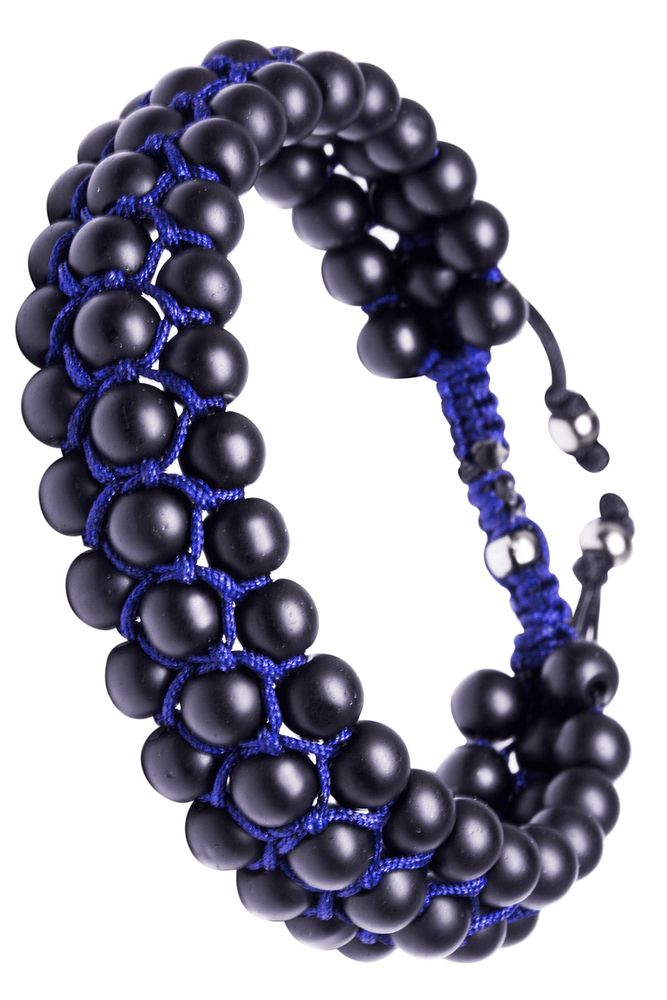 Üçlü Mavi Makrome Mat Oniks Bileklik