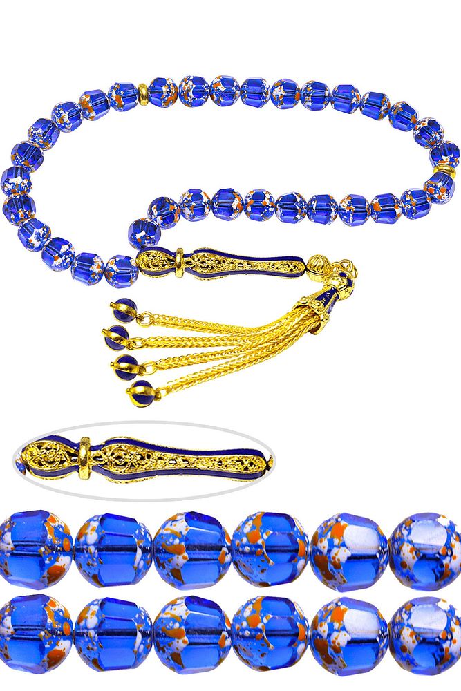 Sertifikalı Telkari Püskül Doğal Üzeri Koruyucu Boya Kaplamalı Doğal Mavi Kuvars Taşı Tesbih