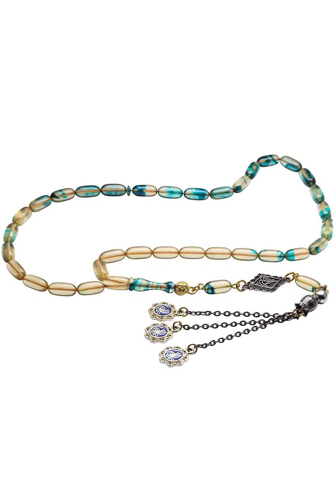 Şeffaf Turkuaz Renk Geçişli Ateş Kehribar Tesbih