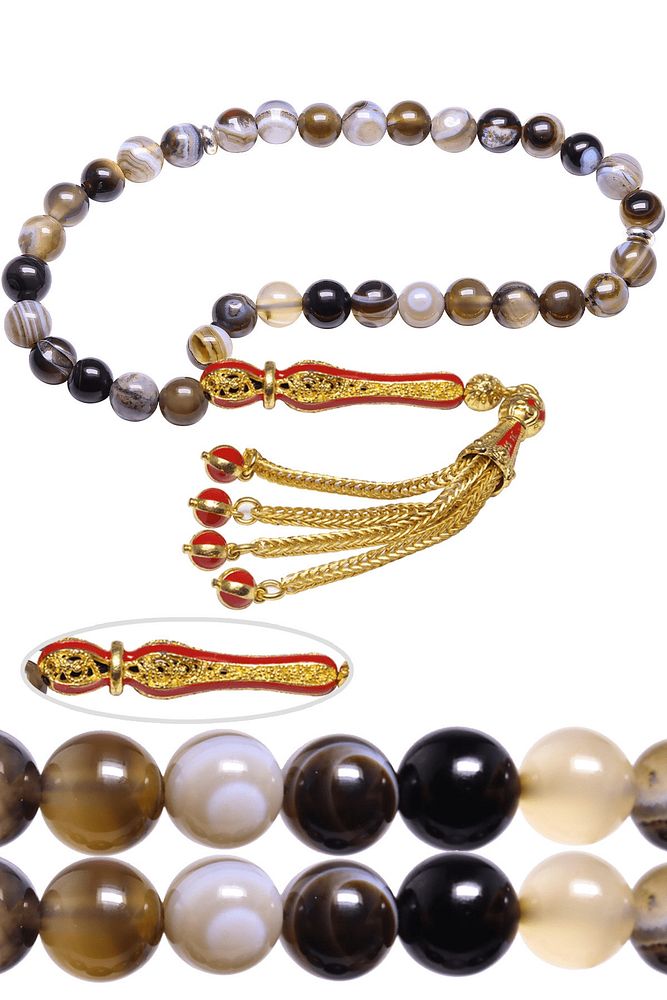 Sertifikalı Telkari Püskül Bostwana Doğal Akik Taşı Tesbih