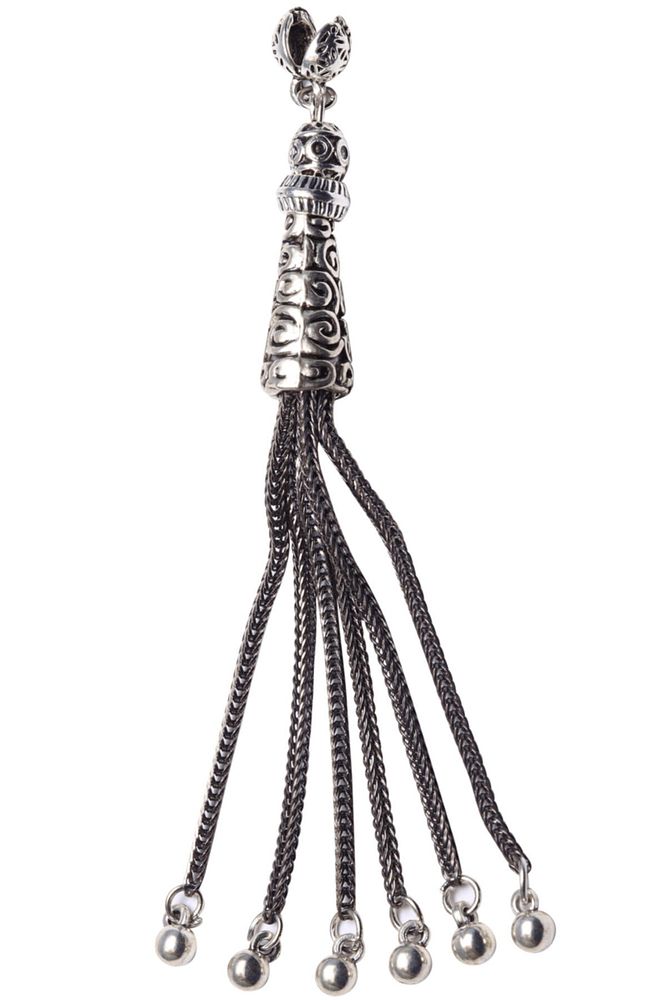 Kararmaz 6'lı Füme Zincirli Düşük Ayar Gümüş Çoklu Sallamalı Tesbih Püskülü