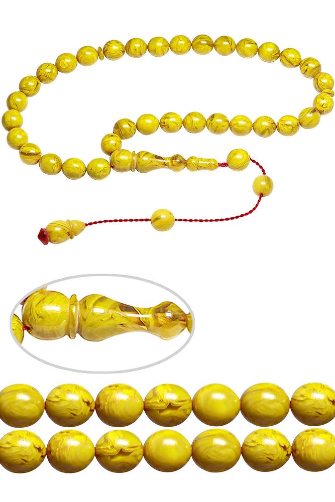 Sertifikalı Sistemli Küre Kesim Hardal Renkli Çubuk Sıkma Kehribar Tesbih