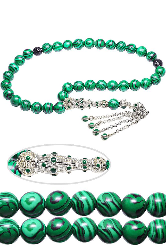 Yeşil Mineli Telkari Püsküllü Fransız Galalit Tesbih