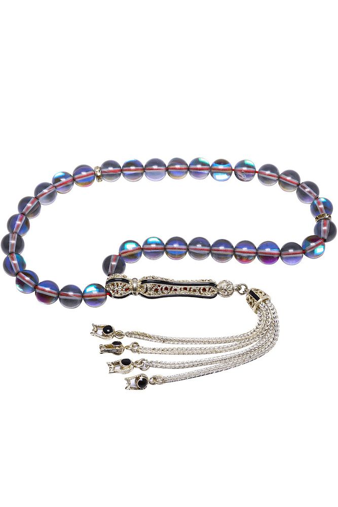 Sertifikalı Telkari Püskül Gri Doğal Kuvars Taşı Tesbih