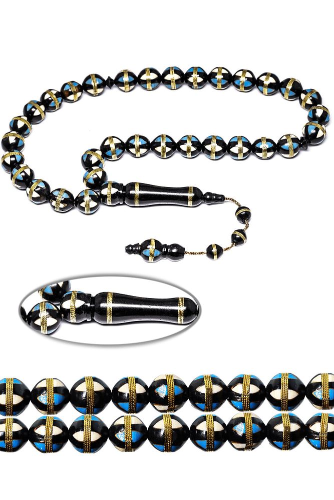 Sistemli Küre Kesim Firuze Işlemeli Pirinç Sarmal Kuka Tesbih