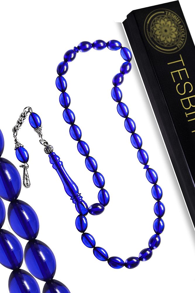 Sertifikalı Arnavut Püskül Mavi Renk Toz Kehribar Tesbih