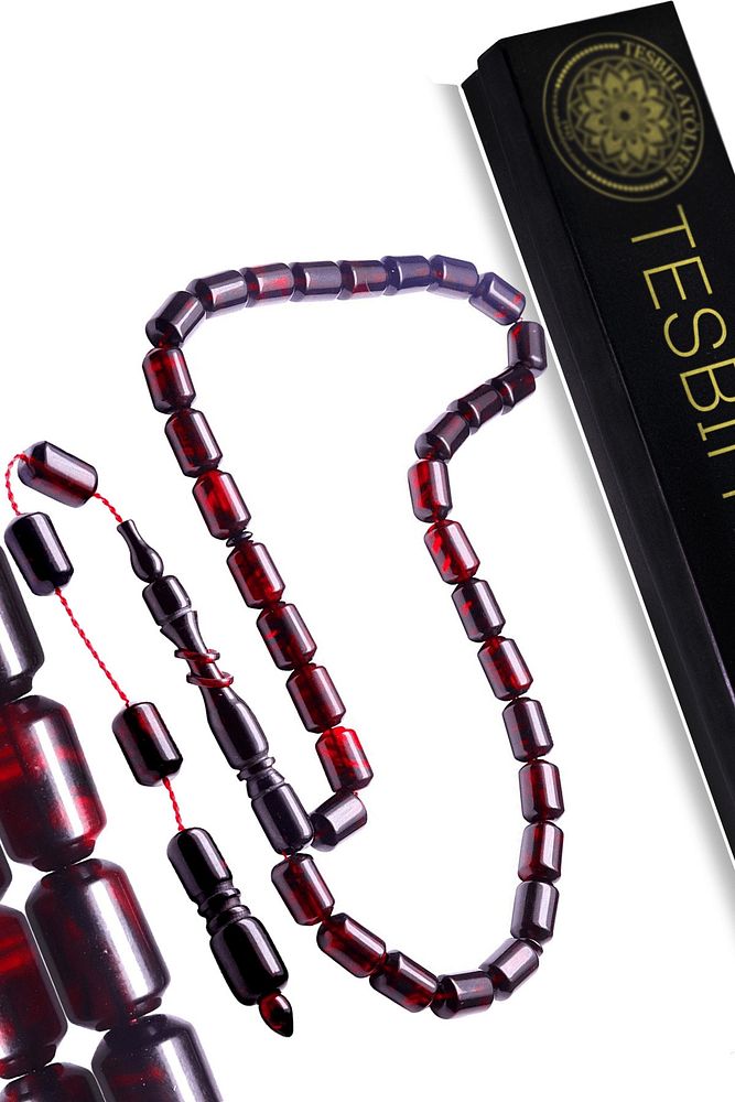 Sistemli Halkalı Kırmızı Siyah Renkli Ateş Kehribar Tesbih