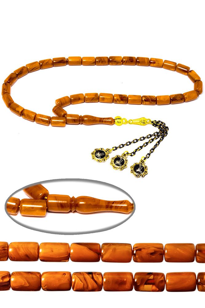 Sertifikalı Turuncu Renkli Osmanlı Benzetmesi Çubuk Sıkma Kehribar Tesbih