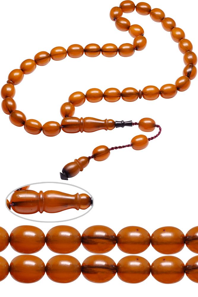 Sertifikalı Sistemli Turuncu Renk Osmanlı Benzetmesi Çubuk Sıkma Kehribar Tesbih