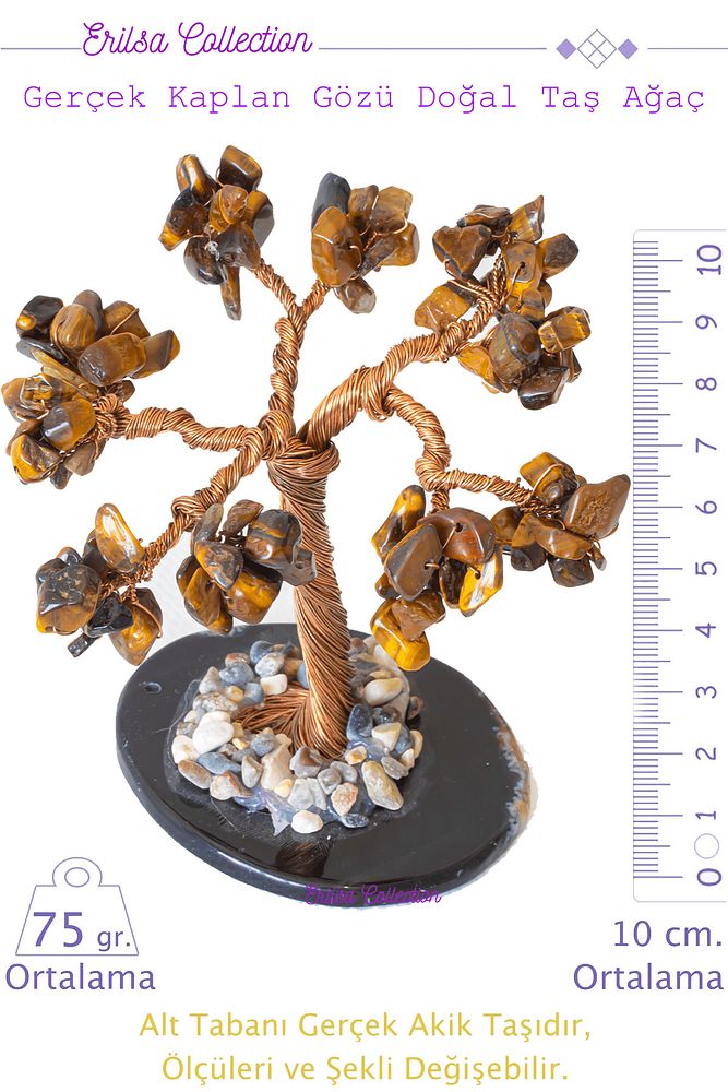 Sertifikalı Gerçek Kaplan Gözü Doğal Taşı Ağaç - Akik Plakalı