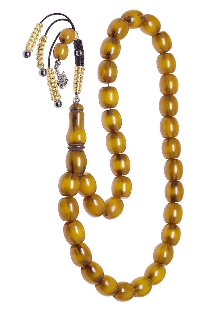 Sertifikalı Sarı Renk Iri Boy Sıkma Kehribar Tesbih