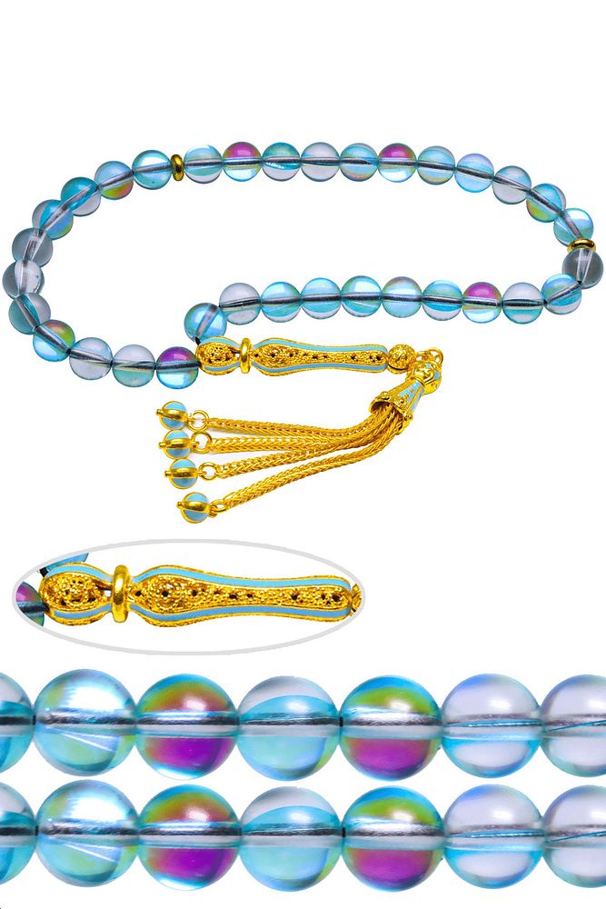 Sertifikalı Telkari Püsküllü Mavi Doğal Kuvars Taşı Tesbih