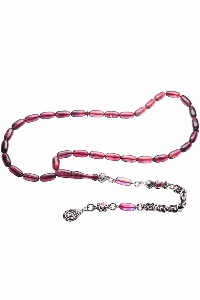 Şeffaf Kırmızı Renkli Kapsül Kesim Ateş Kehribar Tesbih