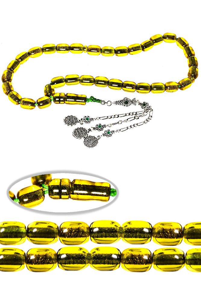 Sertifikalı Sarı Renkli Osmanlı Necef Bağa Tesbih (OSMANLI KEHRİBAR)