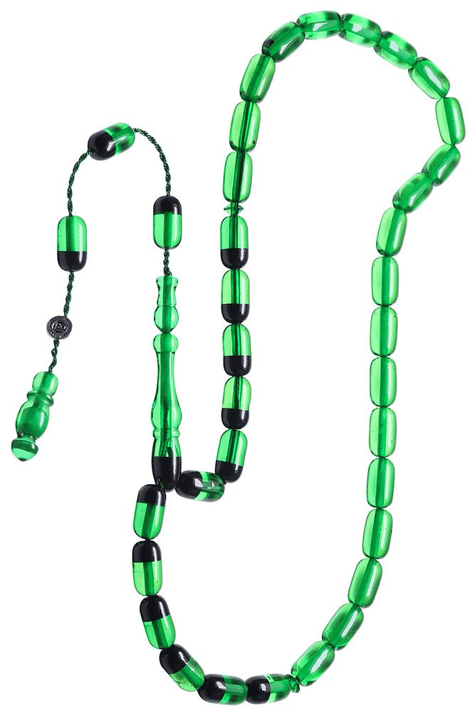 Sertifikalı Imzalı Yeşil Siyah Ateş Kehribar Tesbih