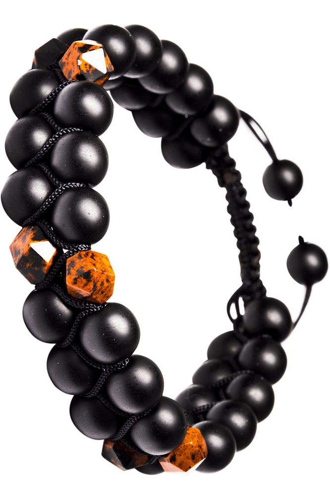 Makrome Çift Sıra Oniks Taşı Ve Obsidyen Bileklik