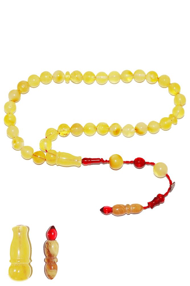 Sistemli Her Tanesi Kumpas Işcilikli Şeffaf Geçişli Orjinal Garantili Damla Kehribar Tesbih