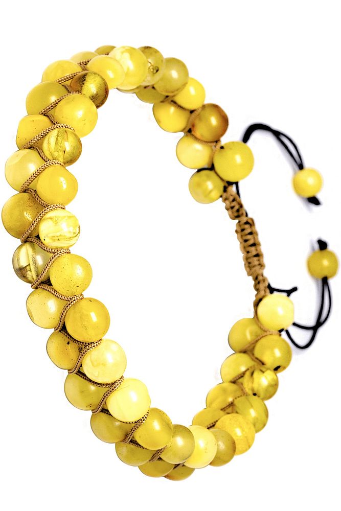 Çift Sıra Bej Makrome Doğal Damla Kehribar Bileklik