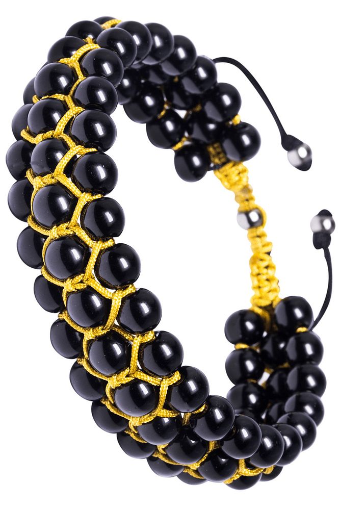 Üçlü Hardal Makrome Parlak Oniks Bileklik