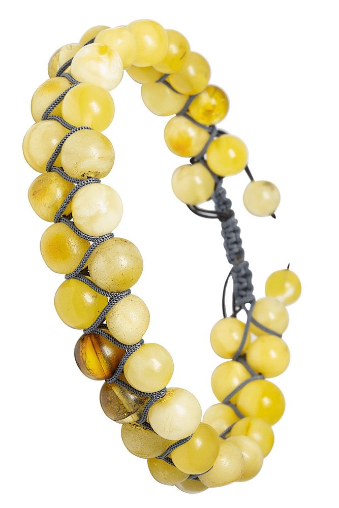 Gri Iri Boy Makrome Doğal Damla Kehribar Bileklik