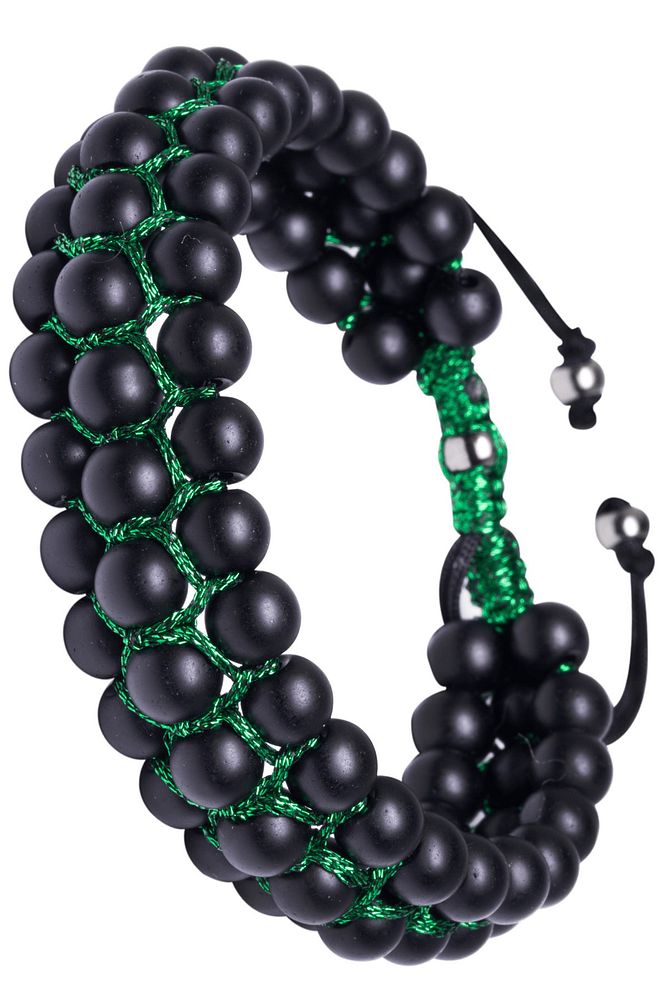 Üçlü Parlak Yeşil Makrome Mat Oniks Bileklik