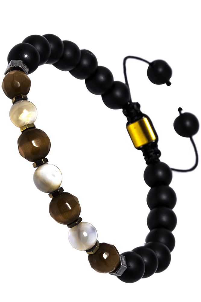 Siyah Makrome Dumanlı Kuvars Ve Sedef Bileklik