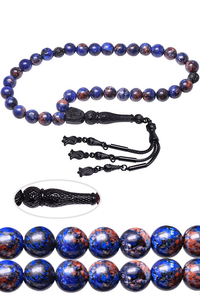 Sertifikalı Siyah Kararmaz Püskül Doğal Lapis Lazuli Taşı Tesbih