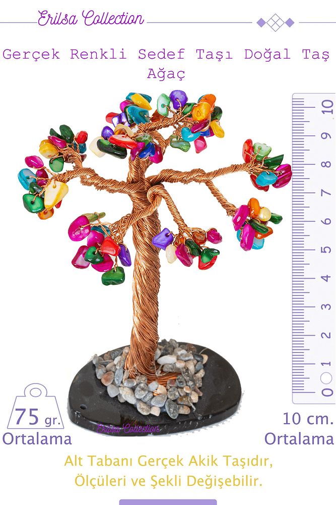 Sertifikalı Gerçek Multicolor Sedef Doğal Taşı Ağaç - Akik Plakalı