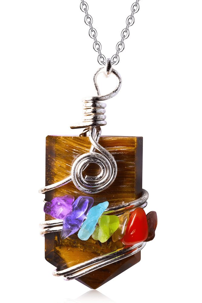 Kaplan Gözü Taşı 7 Çakra Doğal Taş Kolye