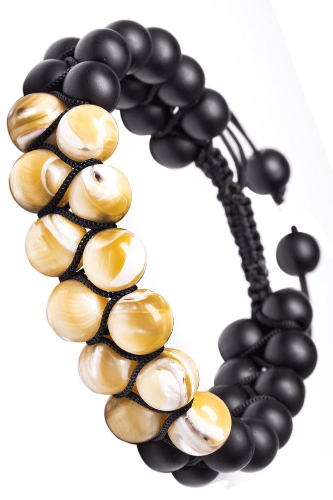 Ikili Siyah Makrome Oniks Ve Sedef Bileklik