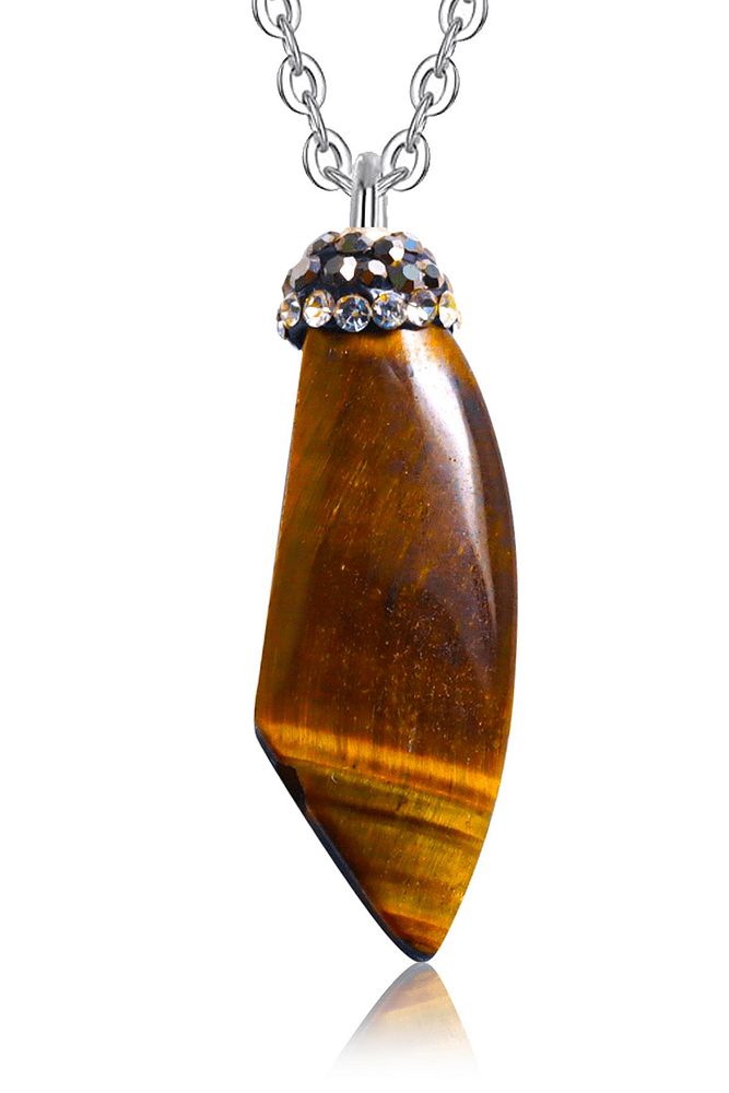 Zirkon Işlemeli Doğal Kaplan Gözü Taşı Kolye